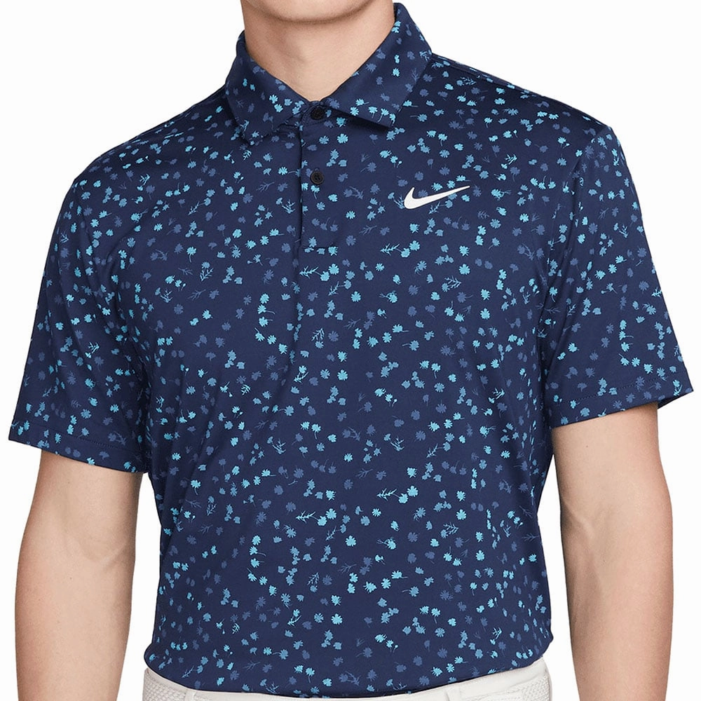 Stylish and Comfortable monochromatic Nike Dri-FIT Tour Floral Polo Shirt - Midnight Navy/White