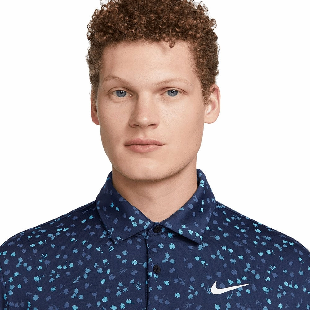Set In Sleeve Nike Dri-FIT Tour Floral Polo Shirt - Midnight Navy/White