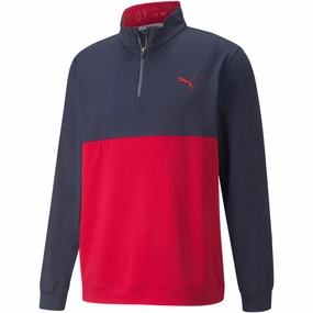 Casual tops Puma Gamer Colour Block 1/4 Zip Pullover - Navy Blazer/Ski Patrol
