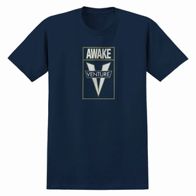 Stylish Comfort Workout Venture Awake T-Shirt - True Navy/Green/White