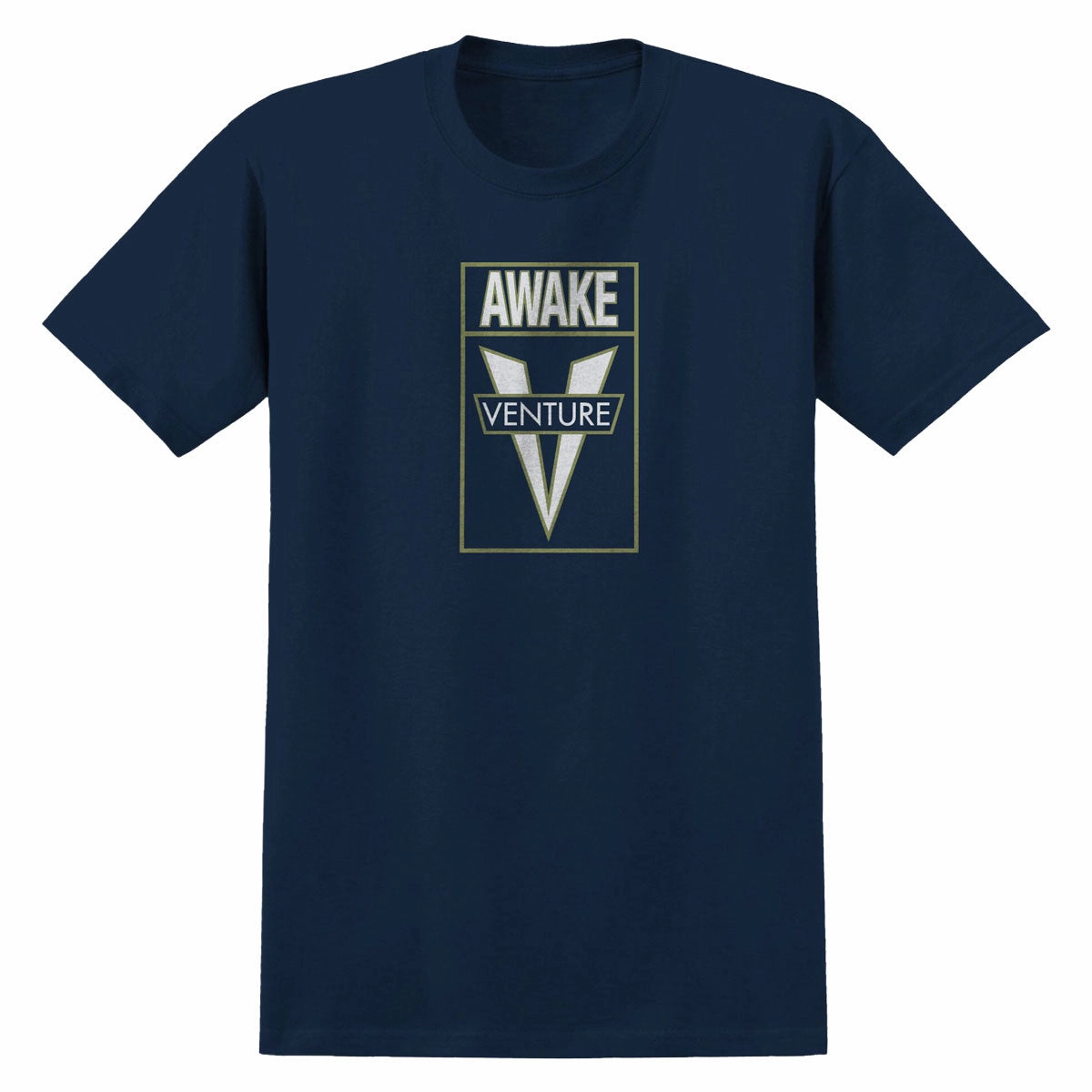 Stylish Comfort Workout Venture Awake T-Shirt - True Navy/Green/White