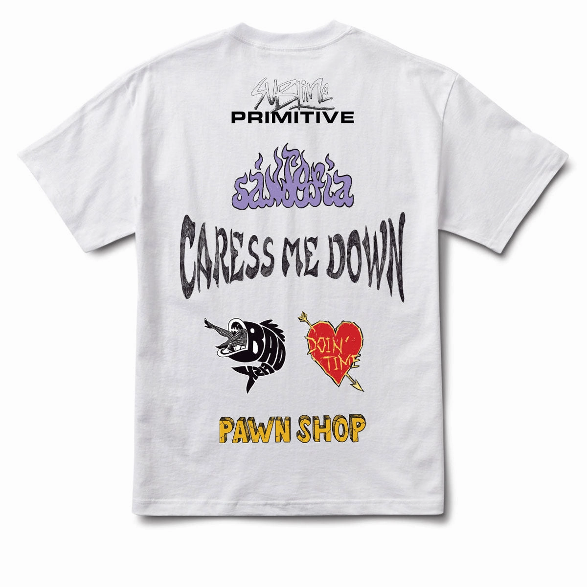 Primitive x Sublime Down Here T-Shirt - White HighThreadCount tall size