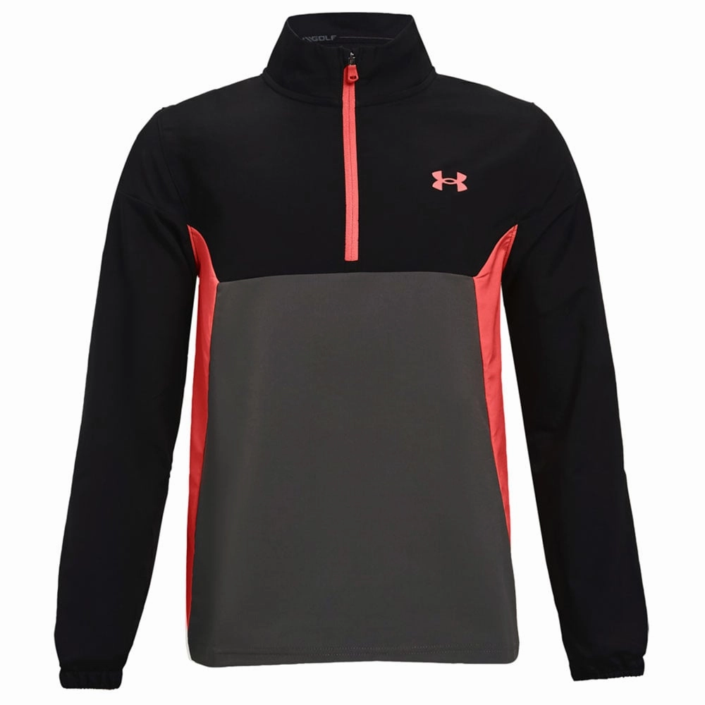 Under Armour Junior Storm Windstrike 1/2 Zip Midlayer - Black/Venom Red Simple Look Hoodie Style