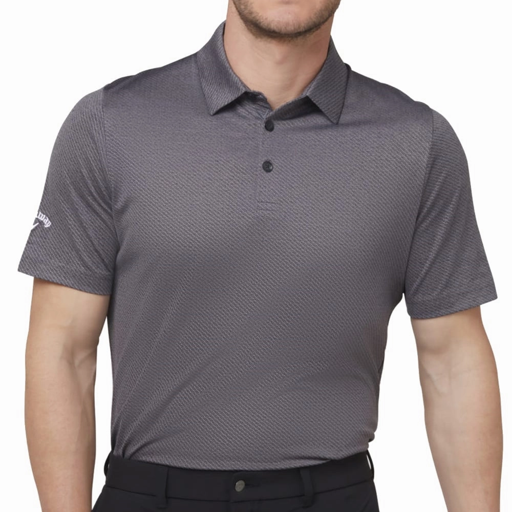 Callaway Heathered Jacquard Polo Shirt - Black Heather V-Neck Everyday Top