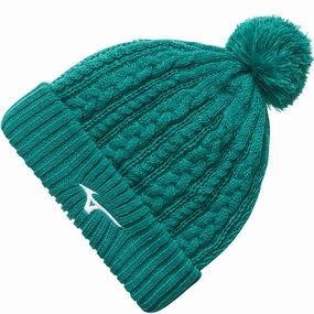 Mizuno Knit Bobble Hat - Dark Green Cozy Ready