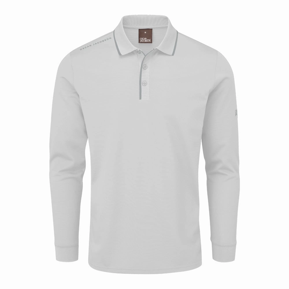 Oscar Jacobson Sheldon Long Sleeve Polo Shirt - White Casual Comfort Wear Ultra Soft Blended Textile
