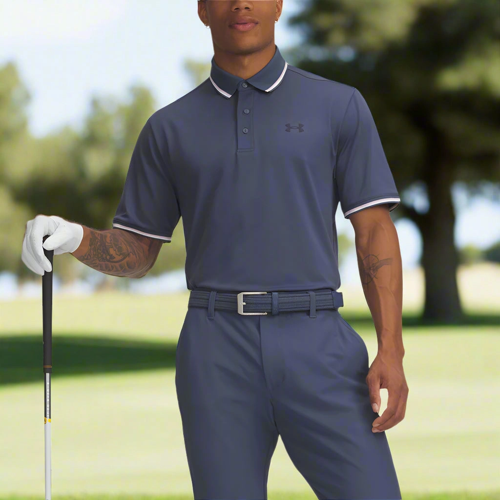 Multi Panel Design Breathable mesh panel Under Armour Playoff 3.0 Rib Polo Shirt - Downpour Grey/Prime Pink/Midnight Navy