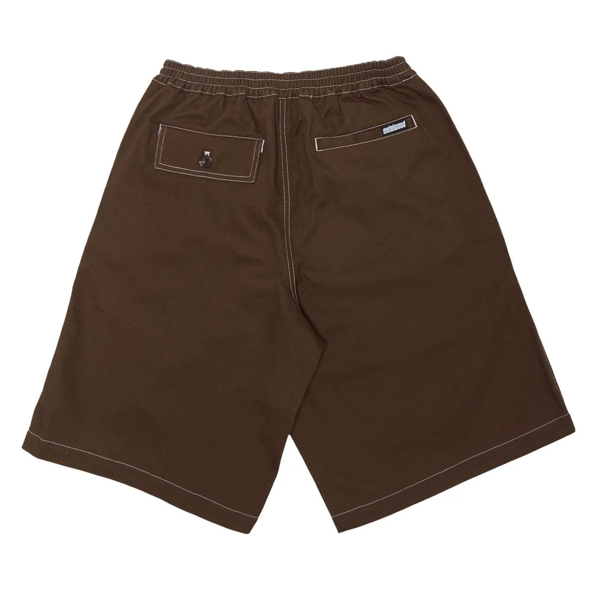 Luxe Look Metalwood Contrast Stitch Elastic Waist Shorts - Dark Chocolate