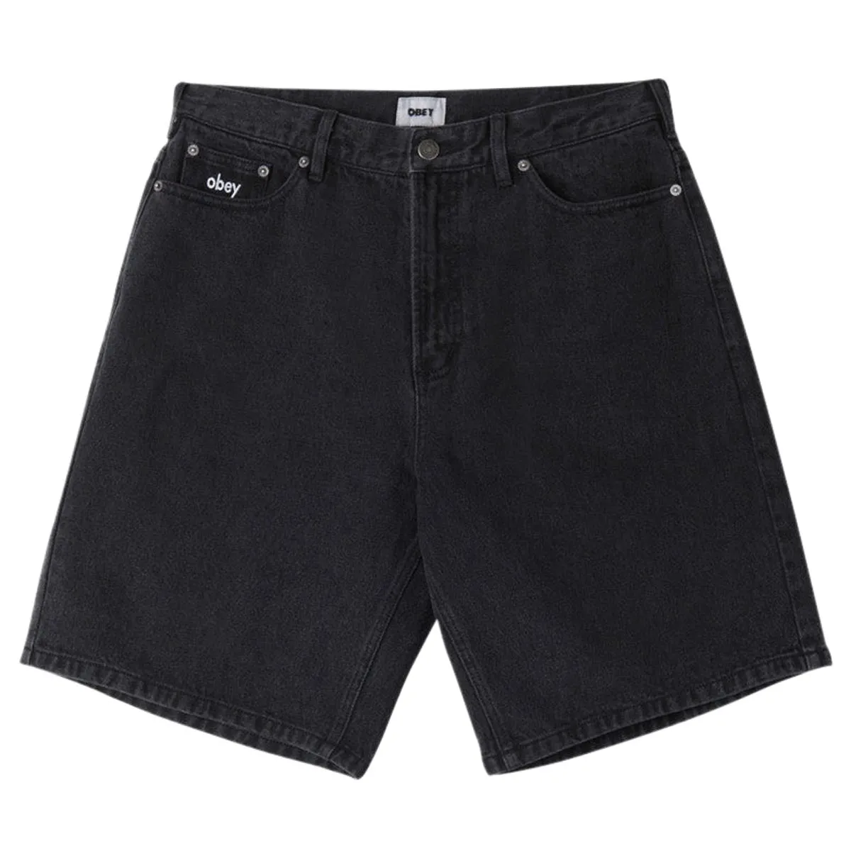 Anti Pilling Technology stripe design Obey Bigwig Baggy Denim Shorts - Faded Black