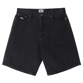 Anti Pilling Technology stripe design Obey Bigwig Baggy Denim Shorts - Faded Black