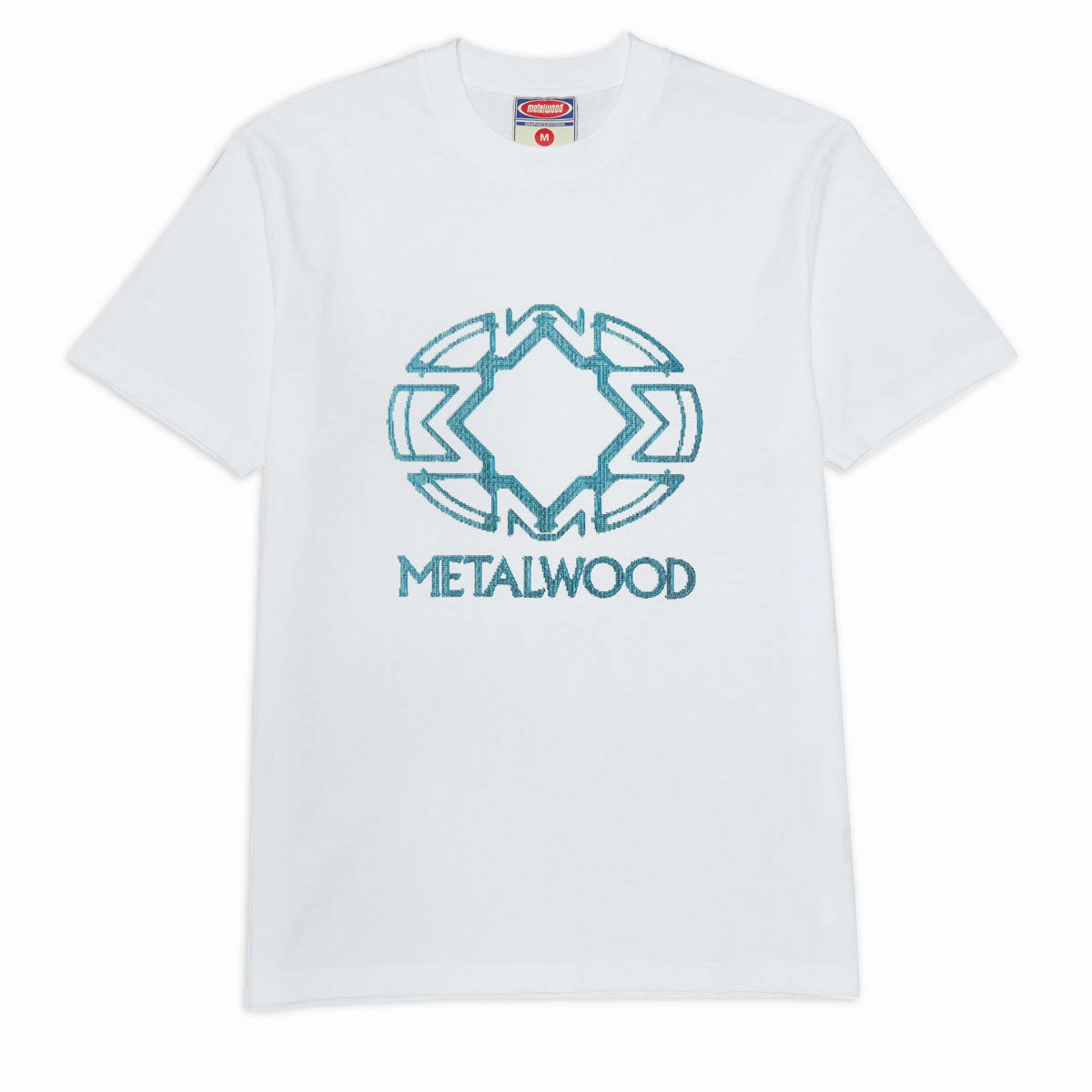 Flexible Ribbed Cuffs Metalwood Screen Illusion T-Shirt - White