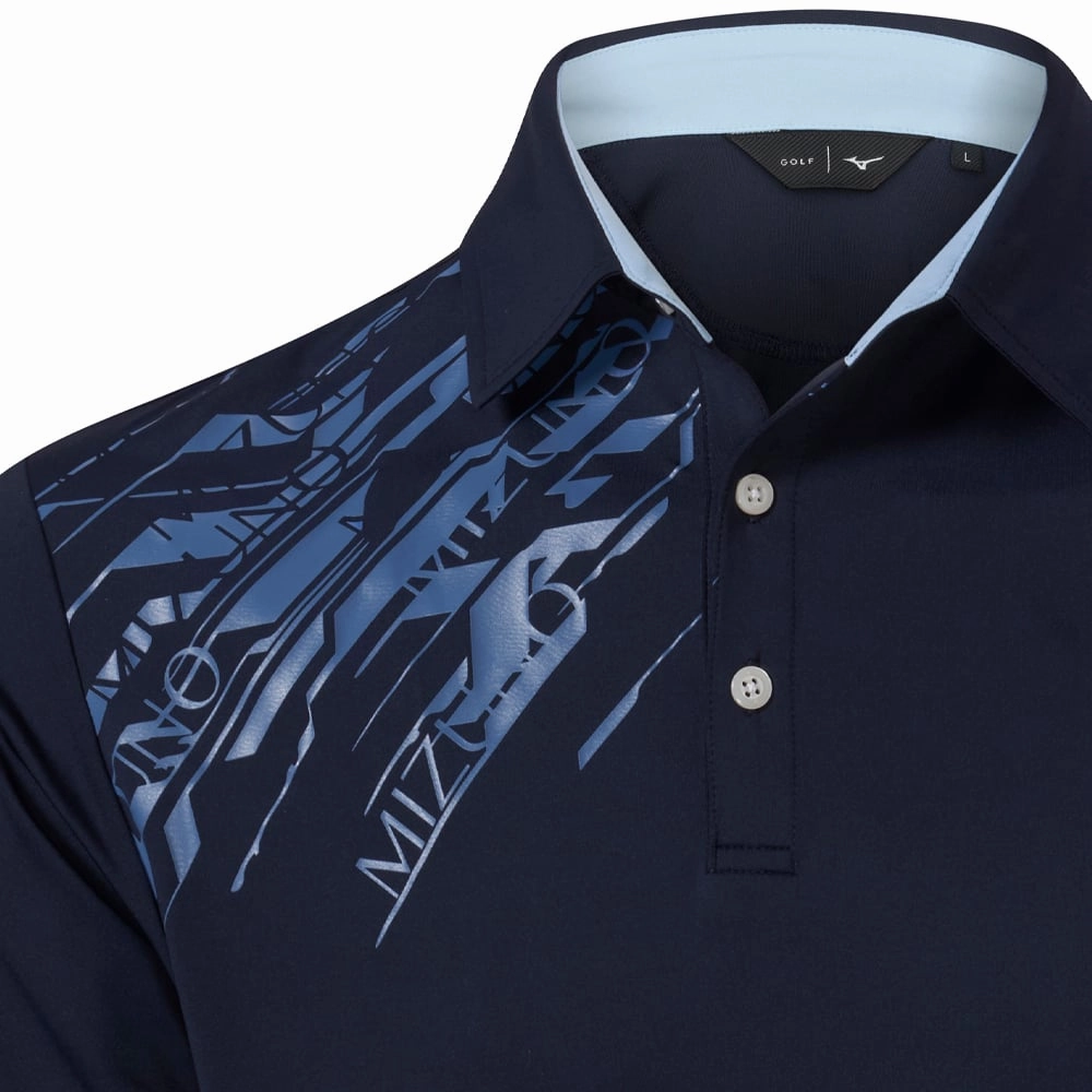 Mizuno Elite Print Polo Shirt - Deep Navy Simple Comfort