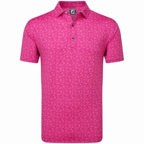 FootJoy Painted Floral Lisle Polo Shirt - Berry Lightweight Weave