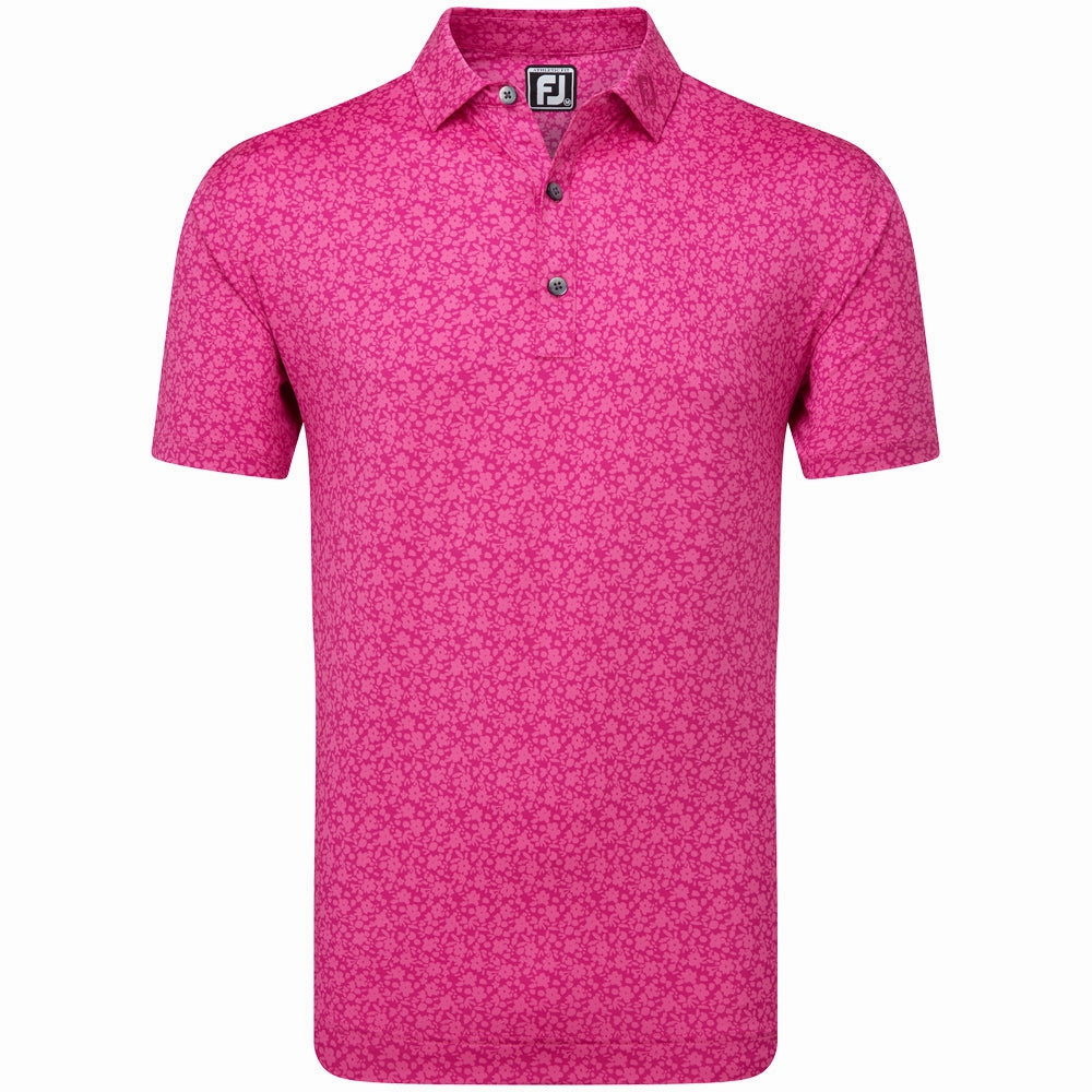 FootJoy Painted Floral Lisle Polo Shirt - Berry Lightweight Weave