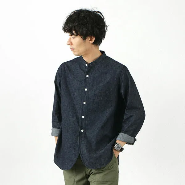 bohemian flair Versatile Styling FOB FACTORY / F3470 Denim Band Collar Shirt