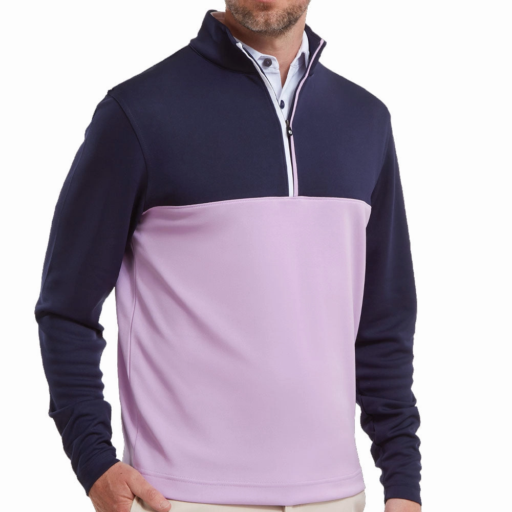 FootJoy Colour Block Chill Out 1/4 Zip Pullover - Navy/Lavender Cozy Fashion Modern Minimal
