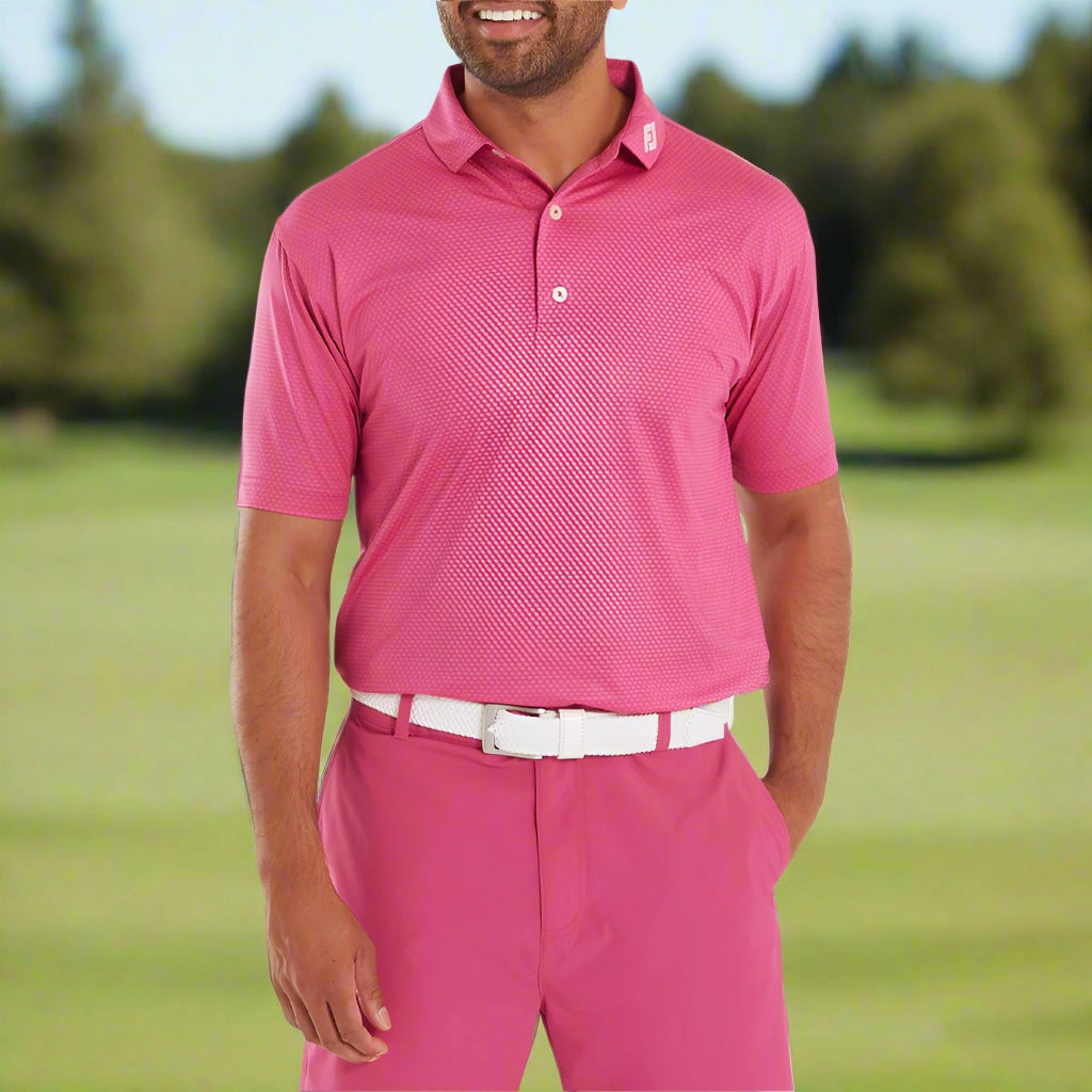 FootJoy Abacus Print Lisle Polo Shirt - Magenta Smooth Seam Technology