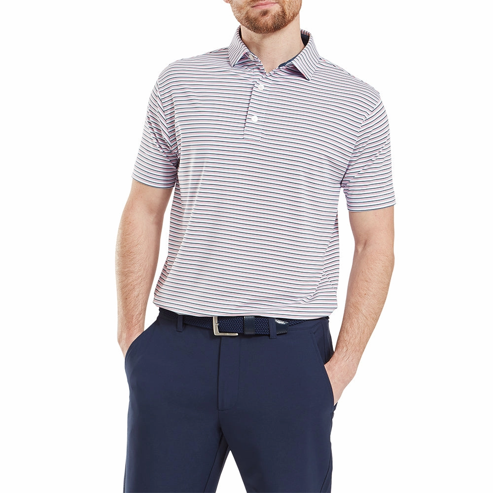Abrasion resistant Reinforced Shoulders FootJoy Balance Stripe Lisle Polo Shirt - Skyway