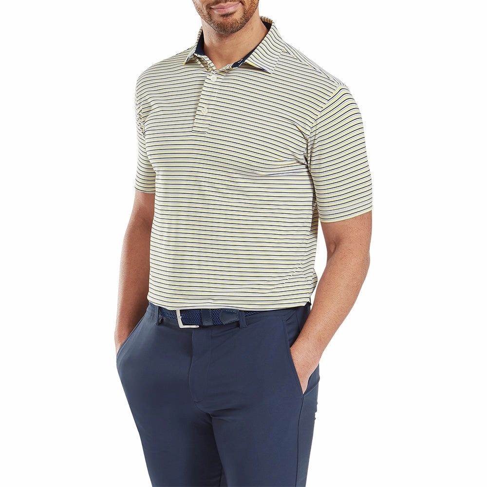 Ultimate Comfort FootJoy Balance Stripe Lisle Polo Shirt - White/Taxi