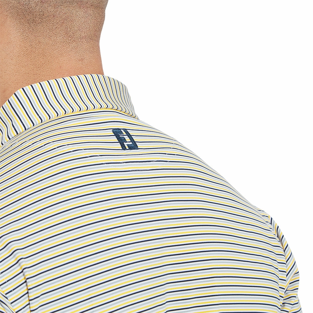 Summer Ready FootJoy Balance Stripe Lisle Polo Shirt - White/Taxi