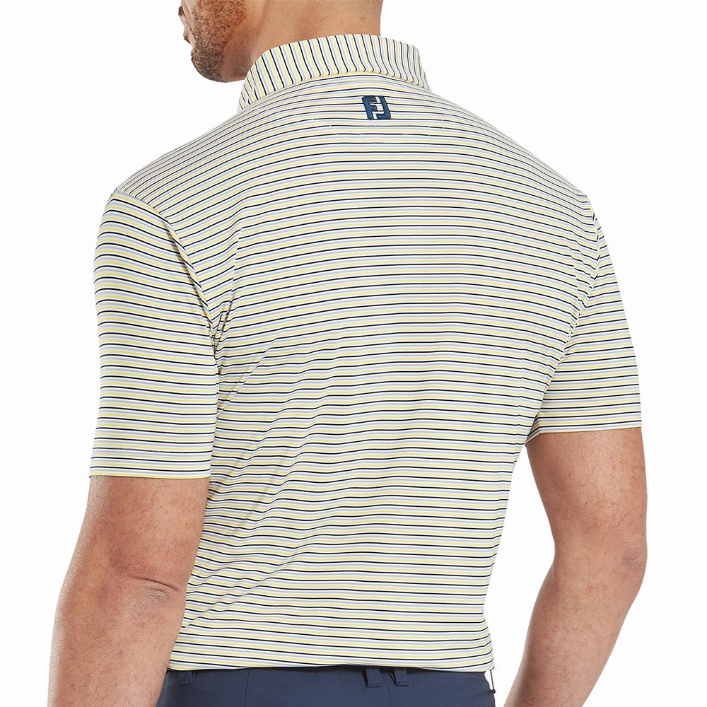 FootJoy Balance Stripe Lisle Polo Shirt - White/Taxi sports performance