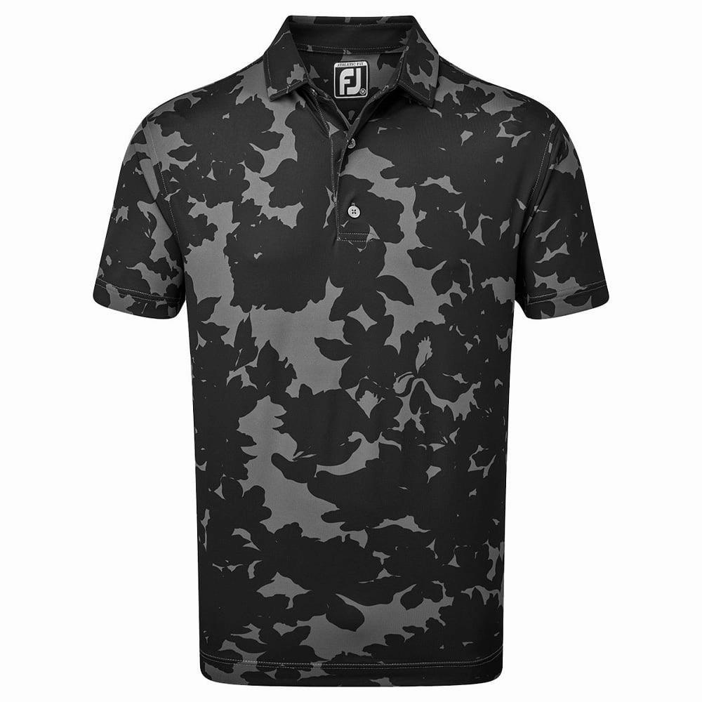 Cozy Comfort FootJoy Camo Floral Print Polo Shirt - Black