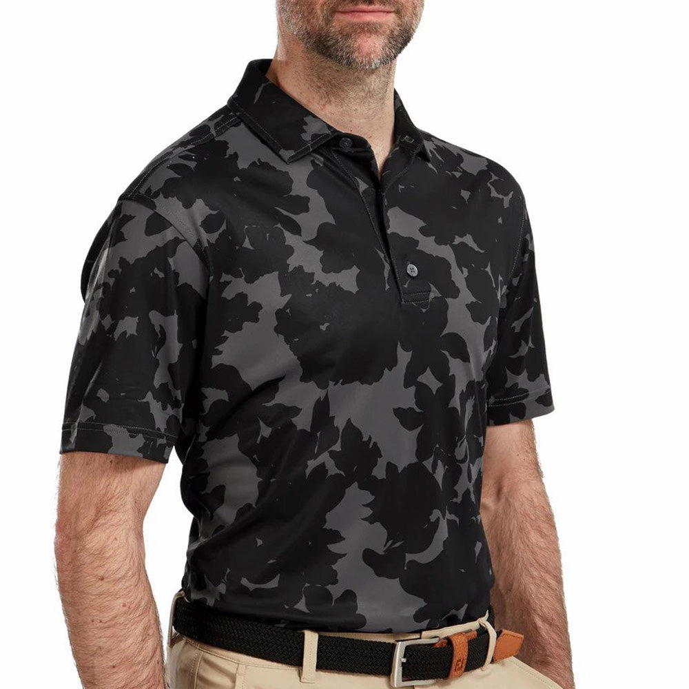 LongLastingColor FootJoy Camo Floral Print Polo Shirt - Black