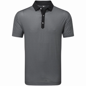 Layered Collar Structure FootJoy Checker Jacquard Polo Shirt - Black/White