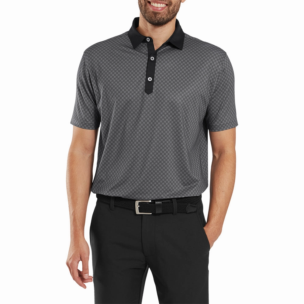 Simple and Relaxed Smooth Seam Technology FootJoy Checker Jacquard Polo Shirt - Black/White
