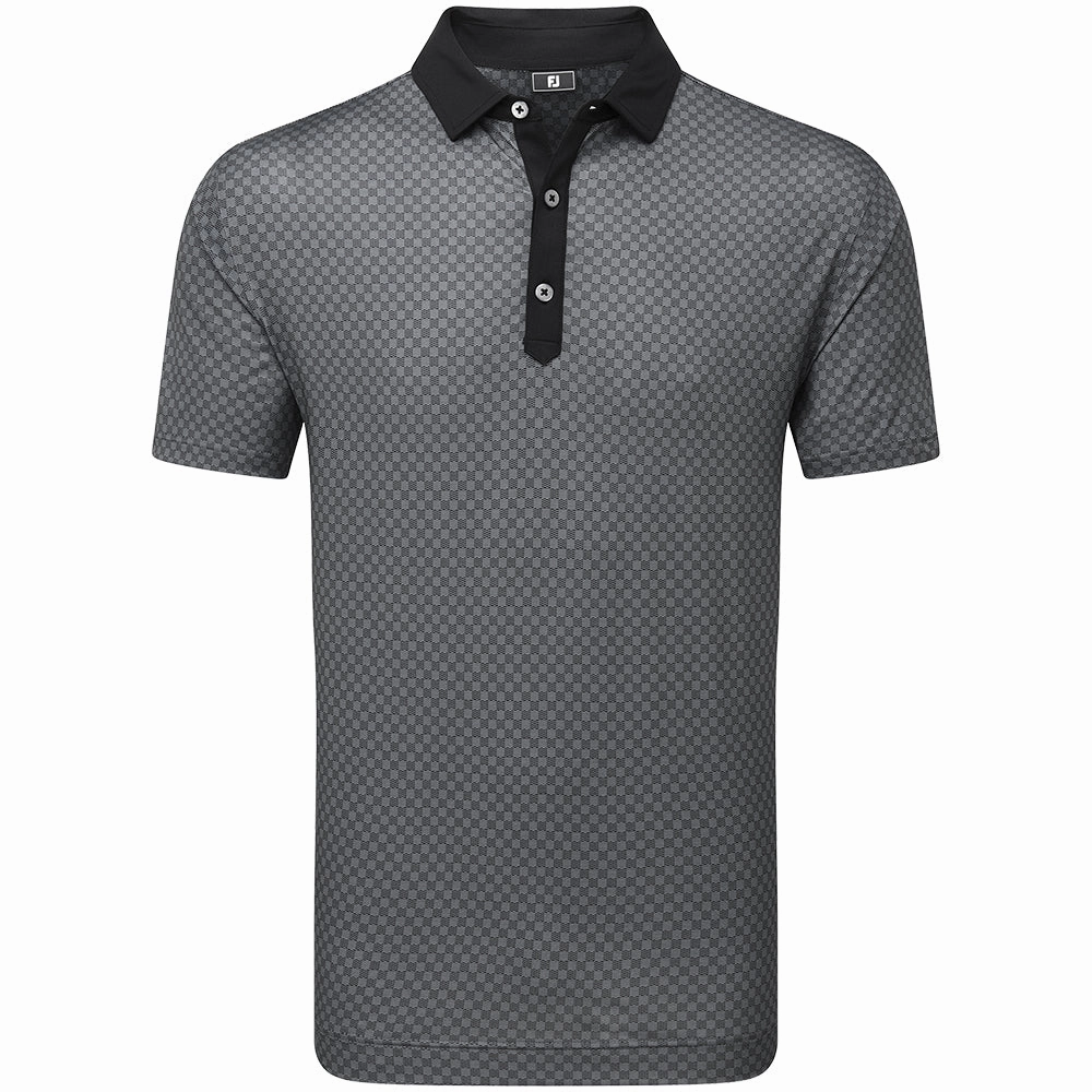 Layered Collar Structure FootJoy Checker Jacquard Polo Shirt - Black/White