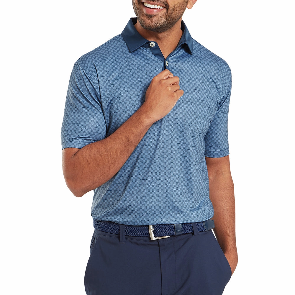 Versatile Style Trend FootJoy Checker Jacquard Polo Shirt - Dark Denim/White