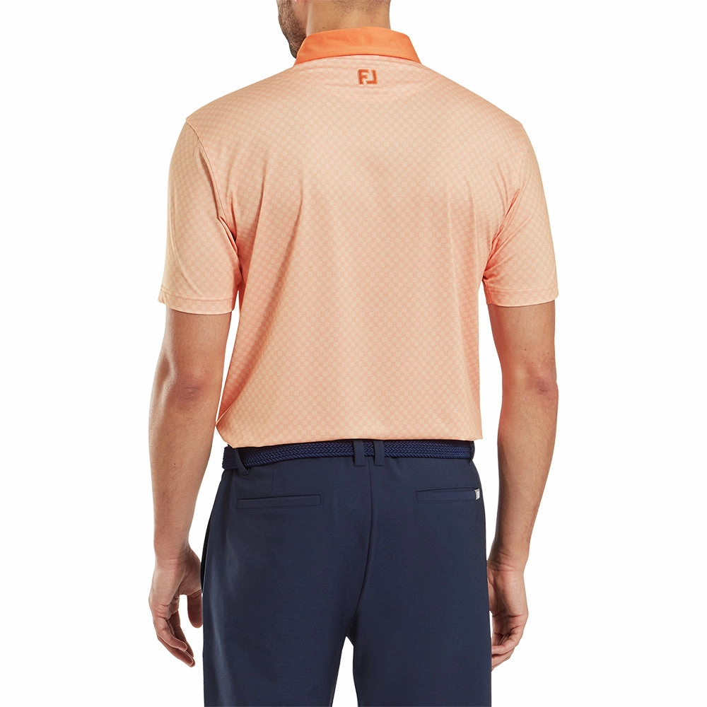 Embroidered Details FootJoy Checker Jacquard Polo Shirt - Orange/White