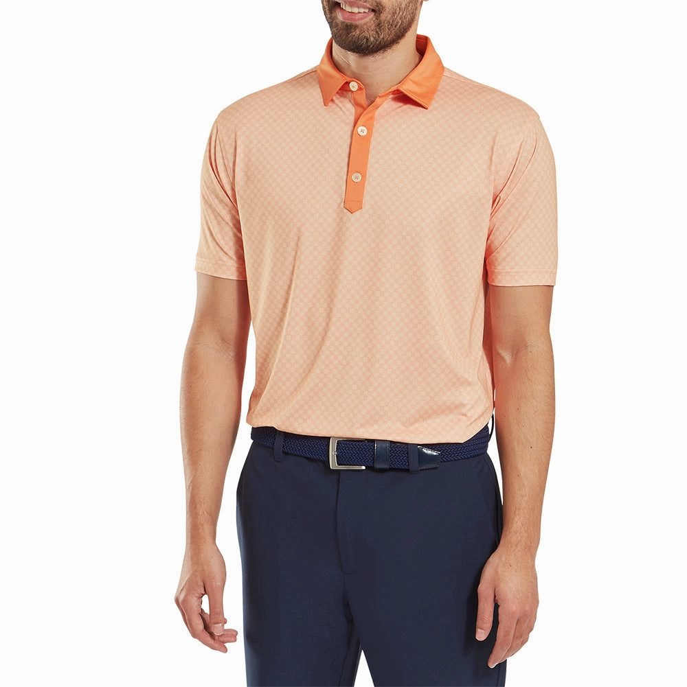 No Fade Technology Trendy FootJoy Checker Jacquard Polo Shirt - Orange/White