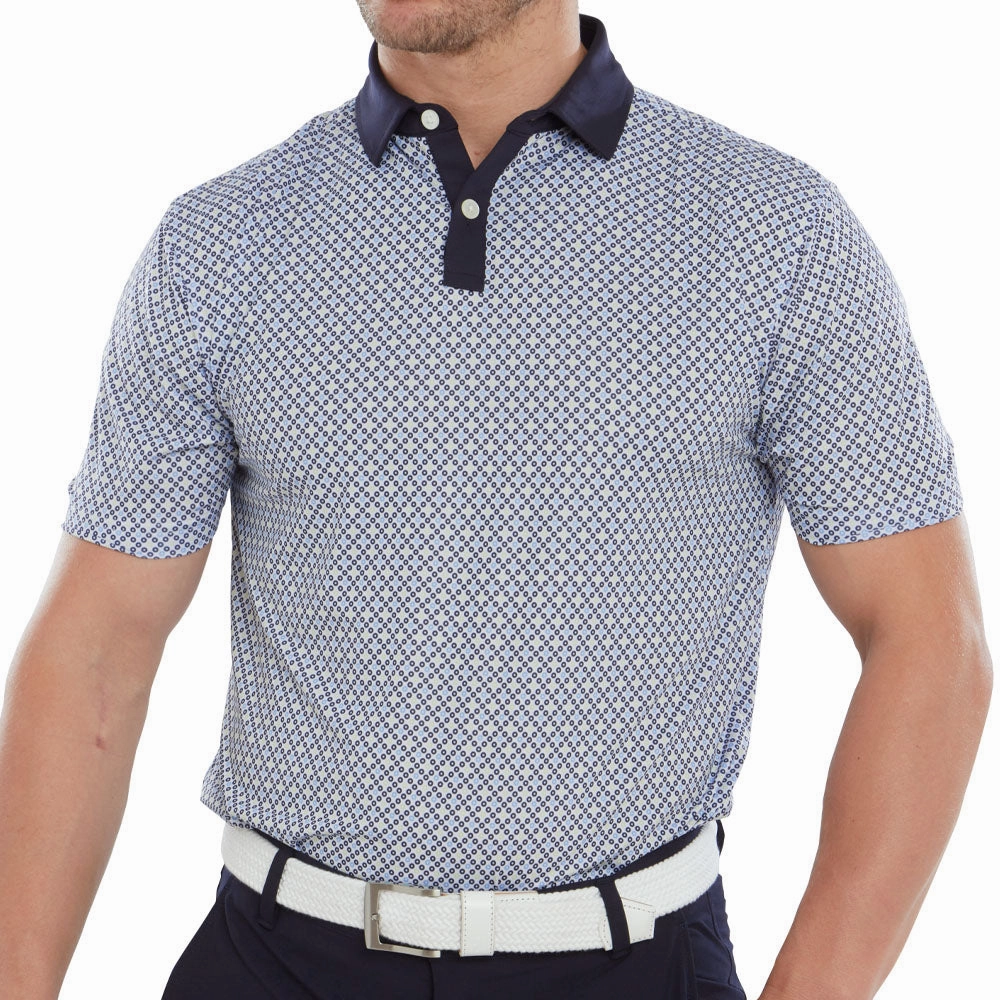 Soft Wearable FootJoy Circle Print Polo Shirt - Navy/True Blue/Almond/White