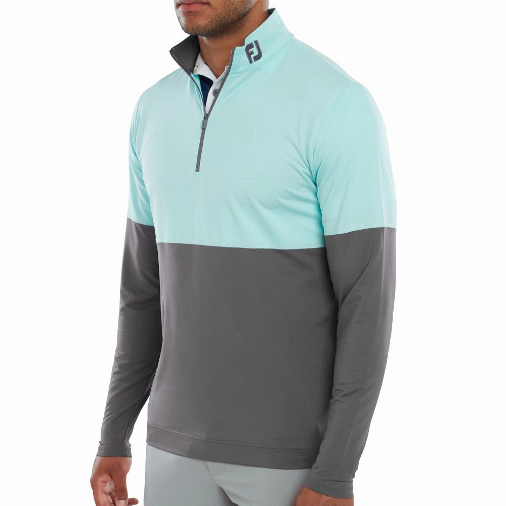 Chic Design Lightweight Design FootJoy Colour Block 1/4 Zip Pullover - Aqua Surf/Lava