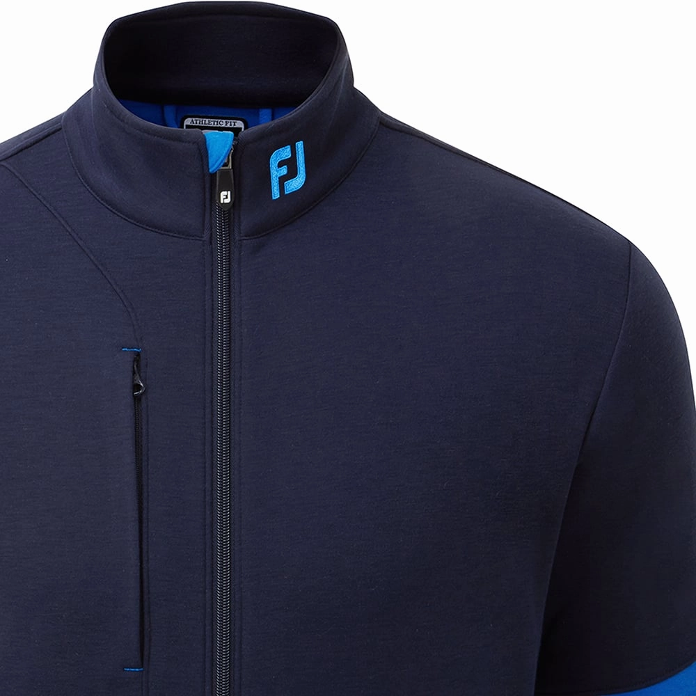 FootJoy Colour Block Full Zip Chillout Pullover - Navy/Blue product couple connection Snuggly Fit