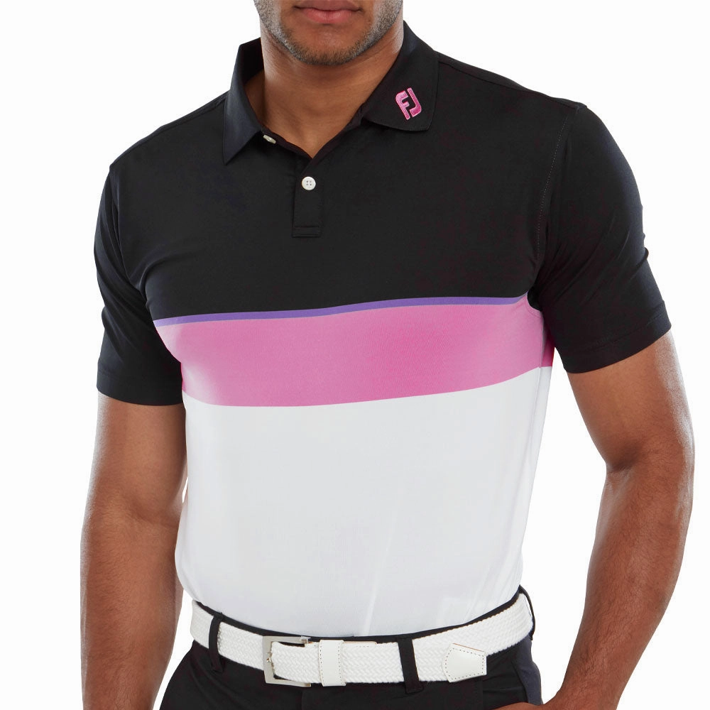 FootJoy Colour Theory Polo Shirt - Black/Violet/Orchid/White Casual Vibe Wear Classic Comfort