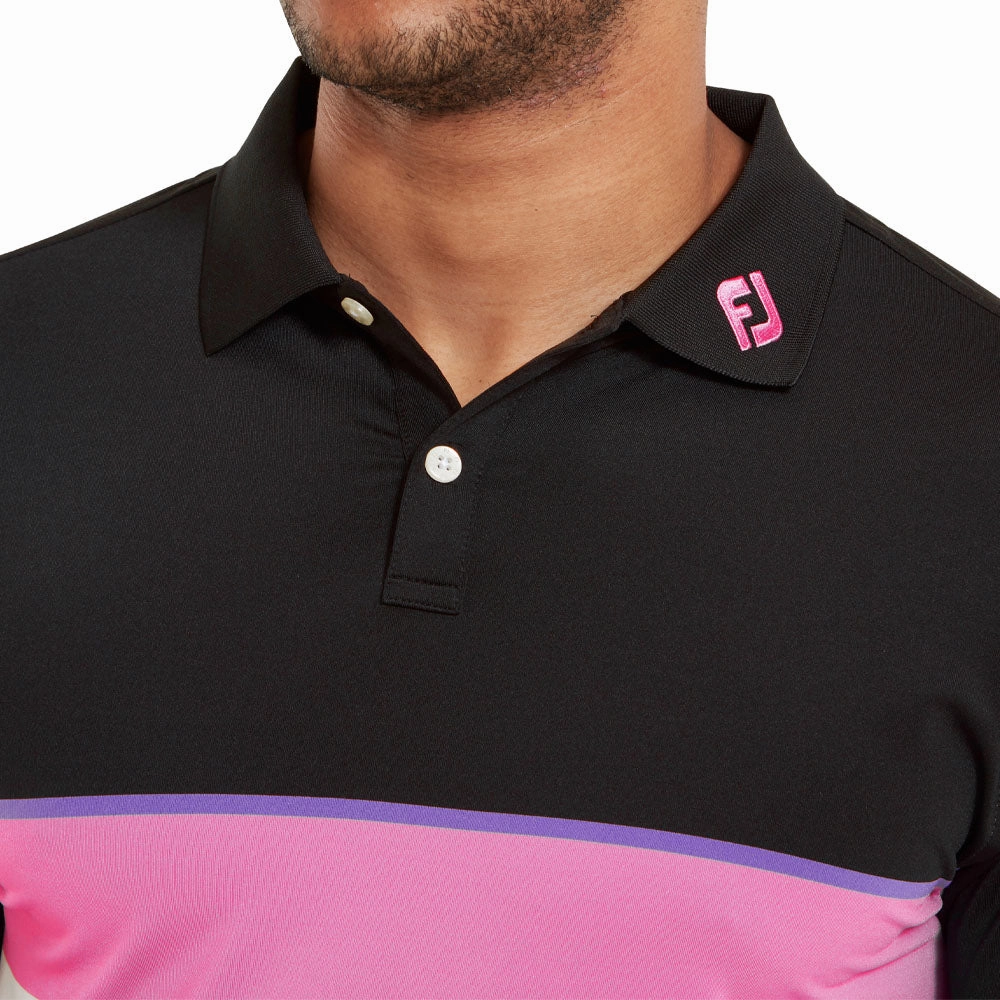 FootJoy Colour Theory Polo Shirt - Black/Violet/Orchid/White Quick Wear Side Vent Design