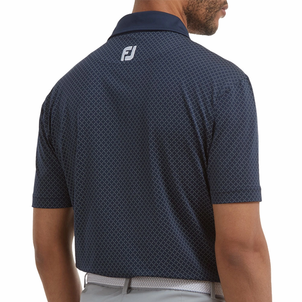 Eco Certified Fiber Comfortable fit FootJoy Diamond Dot Print Lisle Polo Shirt - Navy/White