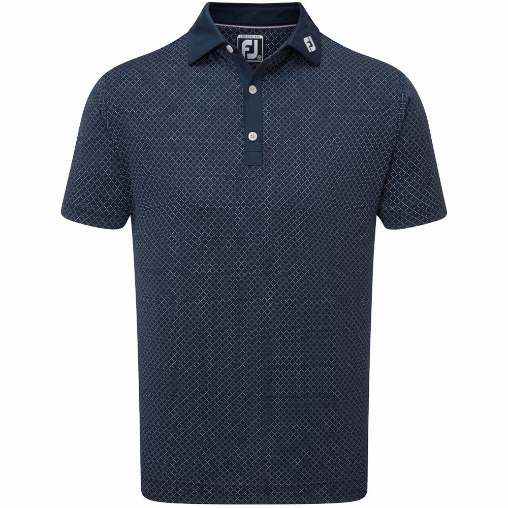 Easy Wear UV Protective Fabric FootJoy Diamond Dot Print Lisle Polo Shirt - Navy/White