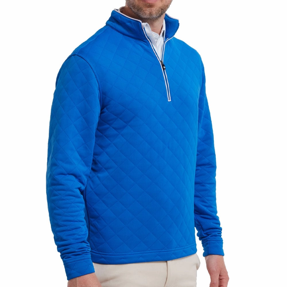 FootJoy Diamond Jacquard 1/4 Zip Pullover - Cobalt/White Elastic