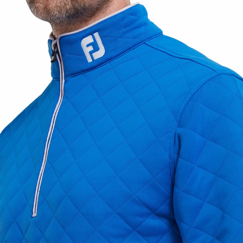 FootJoy Diamond Jacquard 1/4 Zip Pullover - Cobalt/White zippered