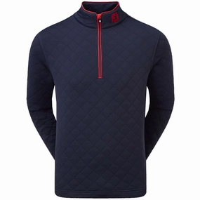 Printed Chill Layer FootJoy Diamond Jacquard 1/4 Zip Pullover - Navy/Bright Red