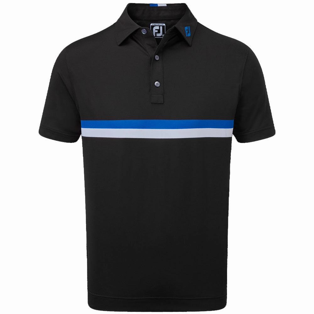 Non Toxic Printing FootJoy Double Chestband Pique Polo Shirt - Black/Cobalt/White