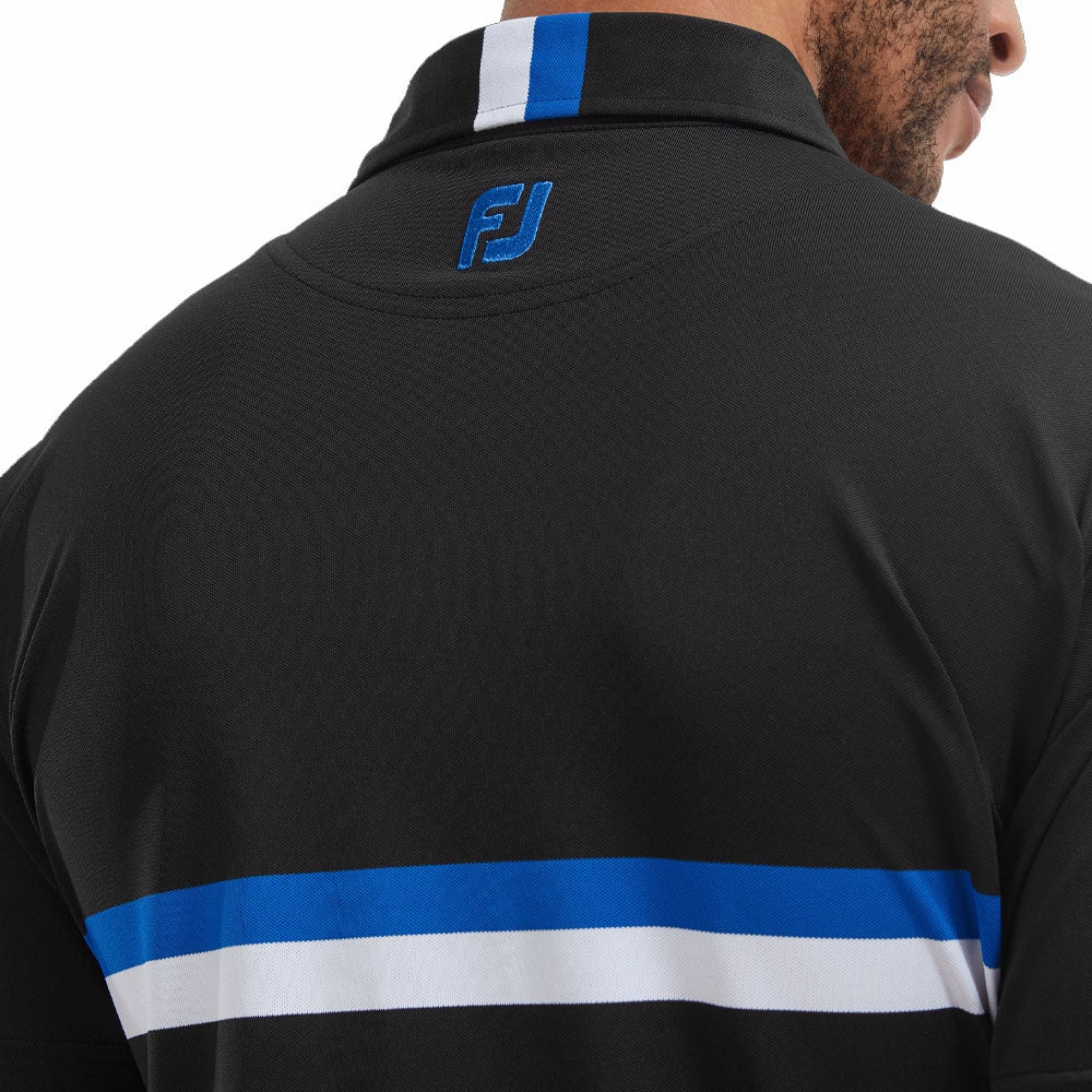EasyCareFinish Pilling Resistant Finish FootJoy Double Chestband Pique Polo Shirt - Black/Cobalt/White