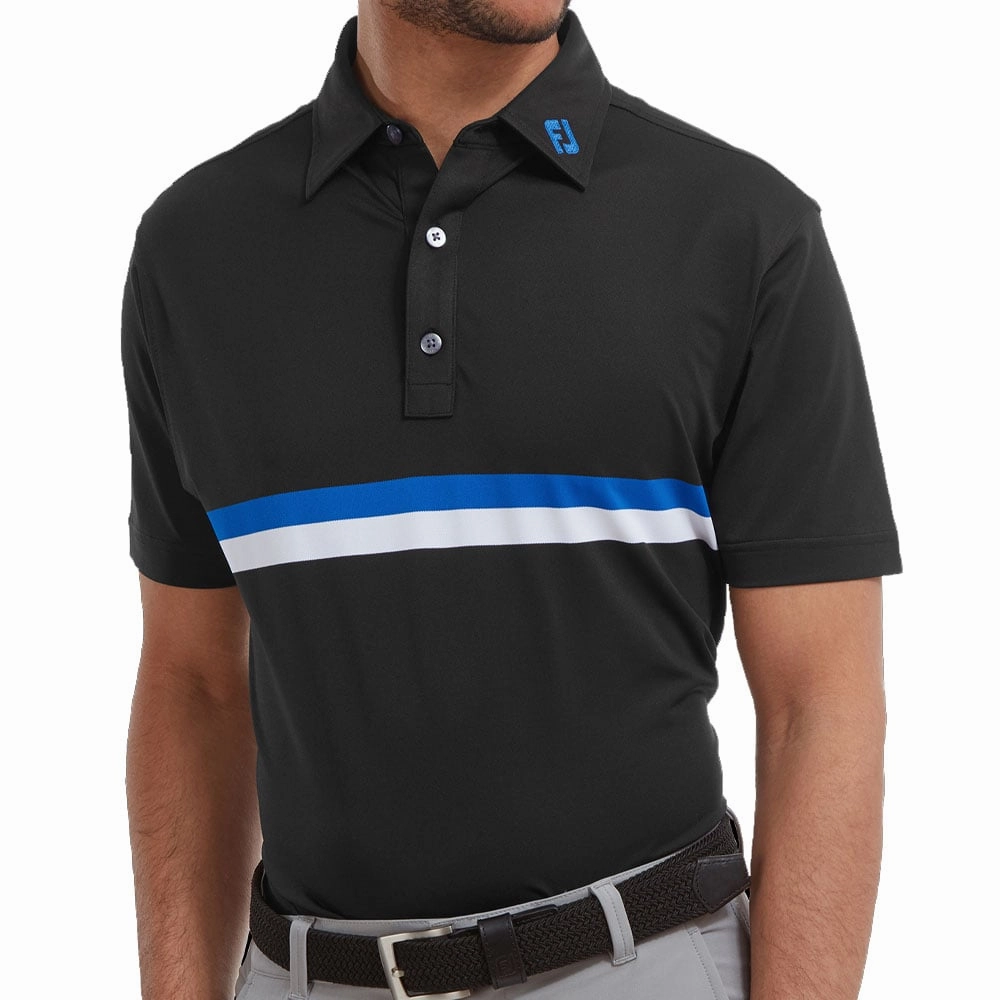FootJoy Double Chestband Pique Polo Shirt - Black/Cobalt/White Eco Certified Textile Modern Style Trend