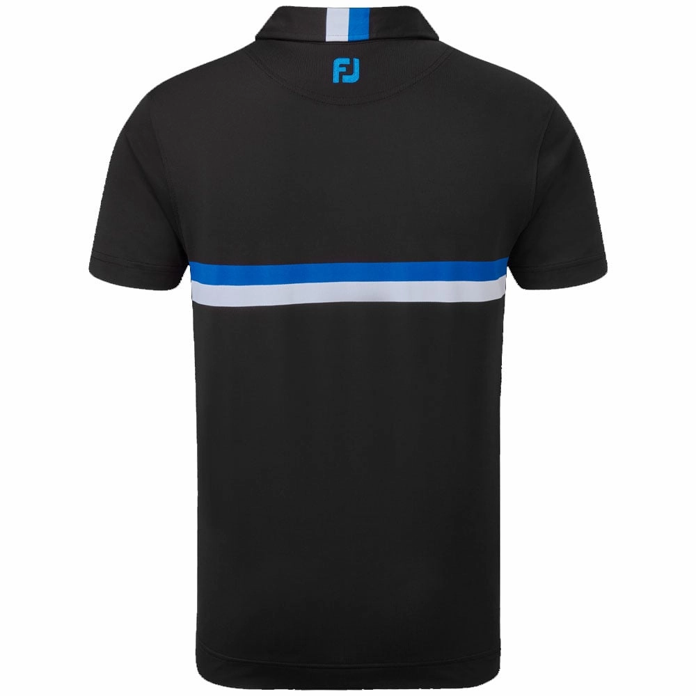 FootJoy Double Chestband Pique Polo Shirt - Black/Cobalt/White MinimalistDesign