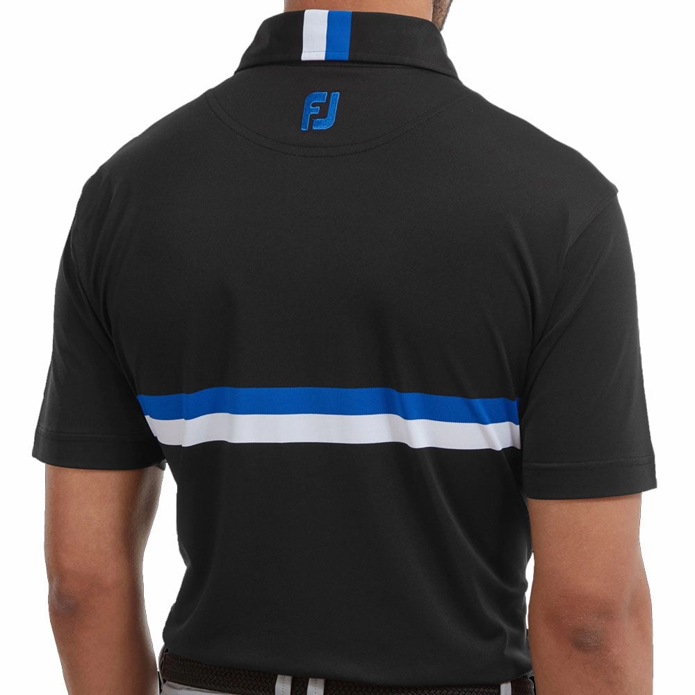 FootJoy Double Chestband Pique Polo Shirt - Black/Cobalt/White Cashmere combination