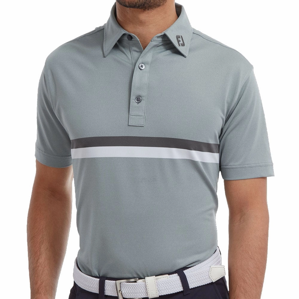 FootJoy Double Chestband Pique Polo Shirt - Heather Grey/Charcoal V neck style yoga clothing