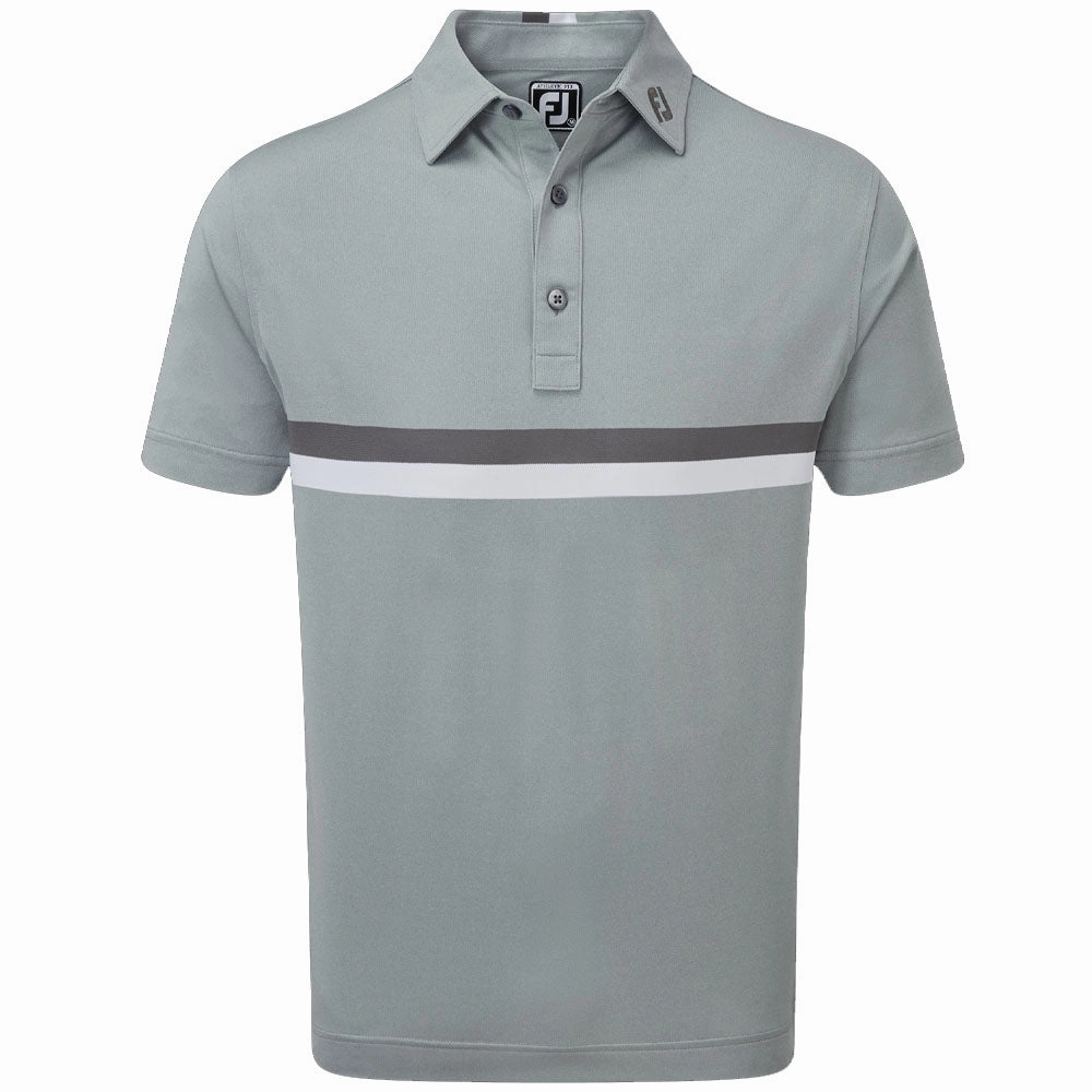 spandex blend Compact Stitch Pattern FootJoy Double Chestband Pique Polo Shirt - Heather Grey/Charcoal